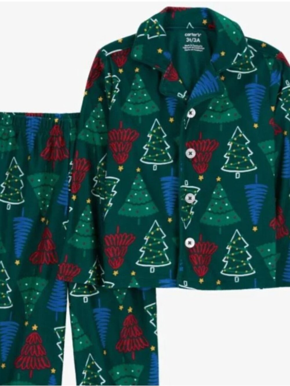 NWT Carter's Christmas Tree Fleece Pajama Set Green Kids Size 5